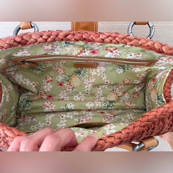 NEW Tommy Bahama Straw Woven Handbag - Orange/Brown - Picture 5 of 9